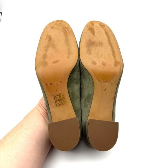 Everlane The Italian Leather Day Heel Suede Olive Green 6 - Picture 11 of 13